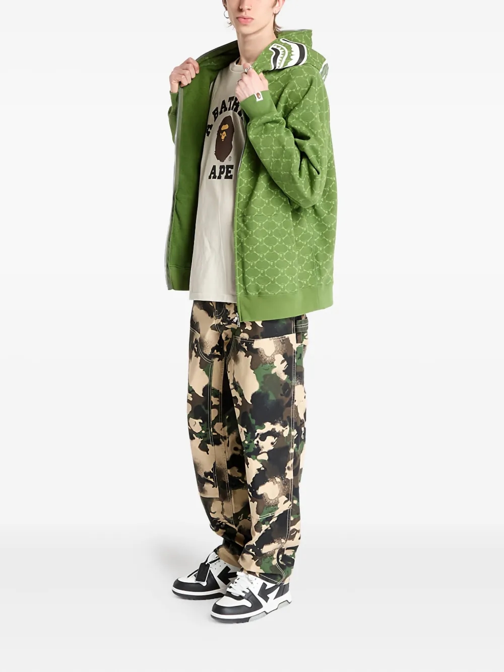 A BATHING APE® college monogram shark full zip hoodie